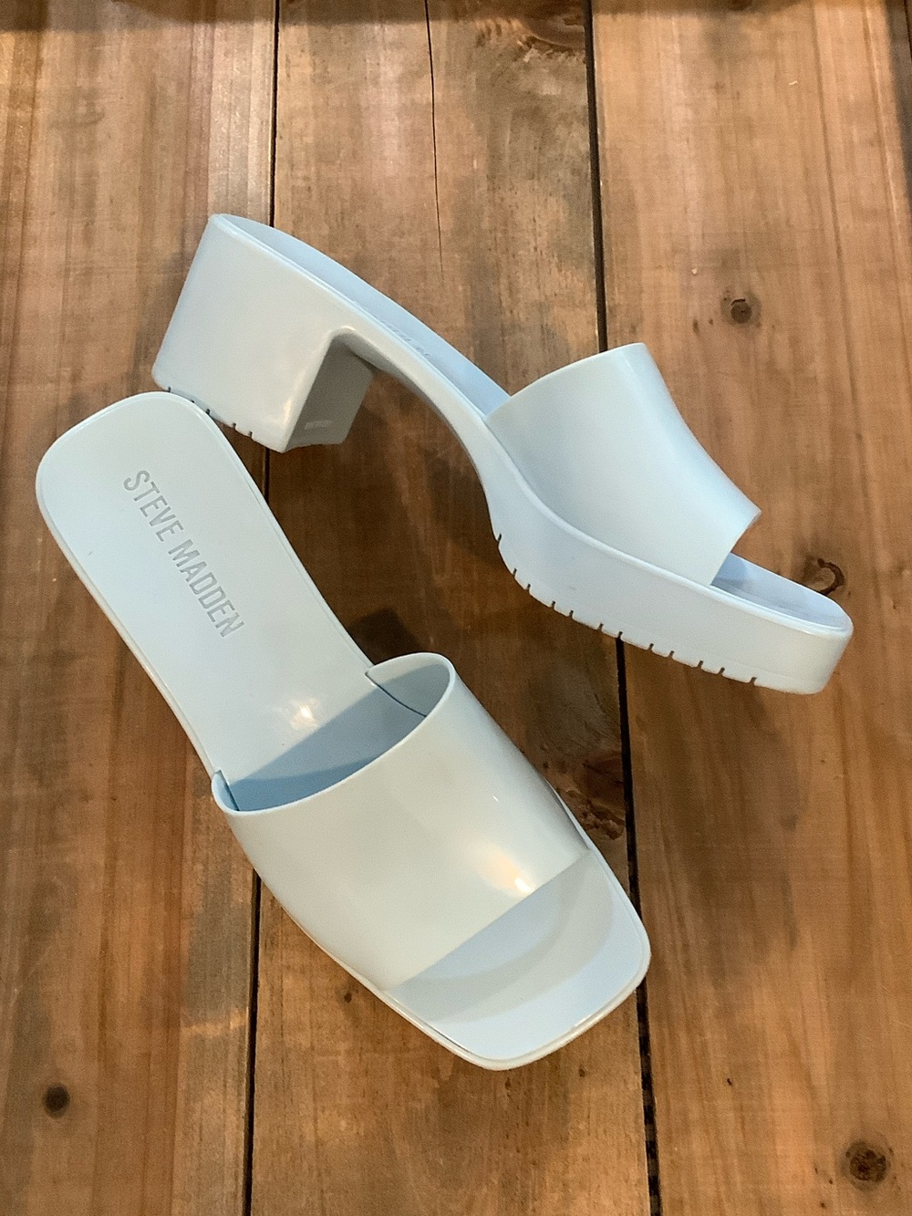 STEVE MADDEN Harlin Light Blue Slide On Square Toe Resort Beach Sandals Mules 7M
